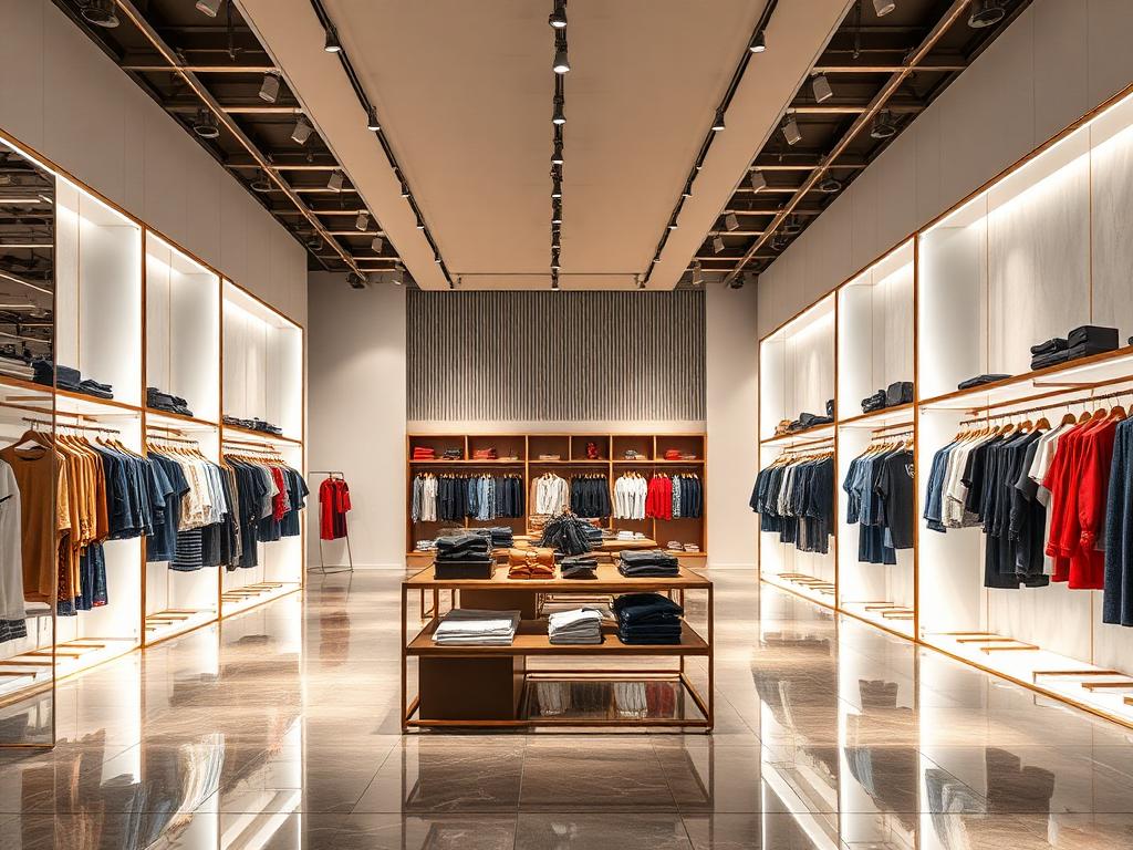 Retail store interior with track lighting and merchandising displays